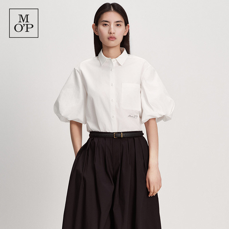 Marc O'Polo/MOP26夏季新款设计感法式泡泡袖白色半袖衬衫女上衣