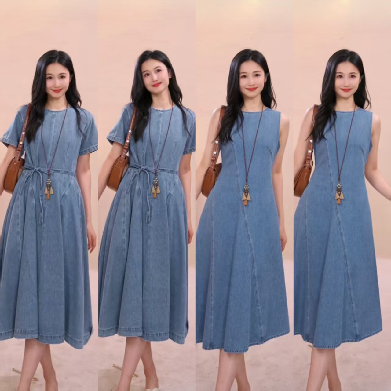 MOP夏季新款极简牛仔连衣裙女