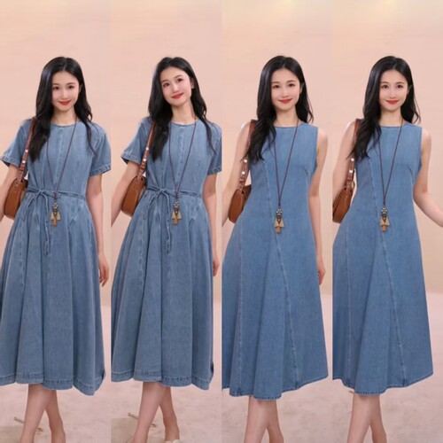 MOP夏季新款极简牛仔连衣裙女