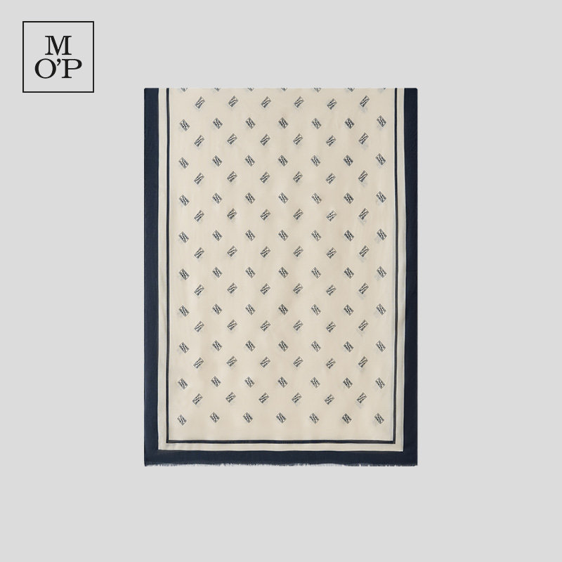 Marc O'Polo/MOP秋季新款流行莫代尔纤维小LOGO白色印花围巾女士