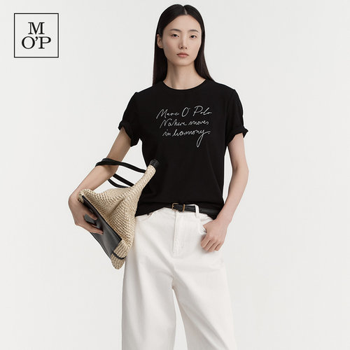 MOP印花短袖T恤女手绘线条上衣