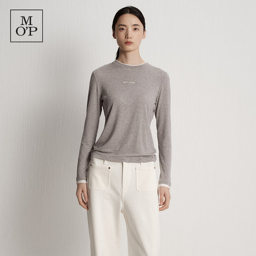 Marc O'Polo/MOP秋季新品莱赛尔天丝亲肤撞色长袖T恤打底衫女上衣