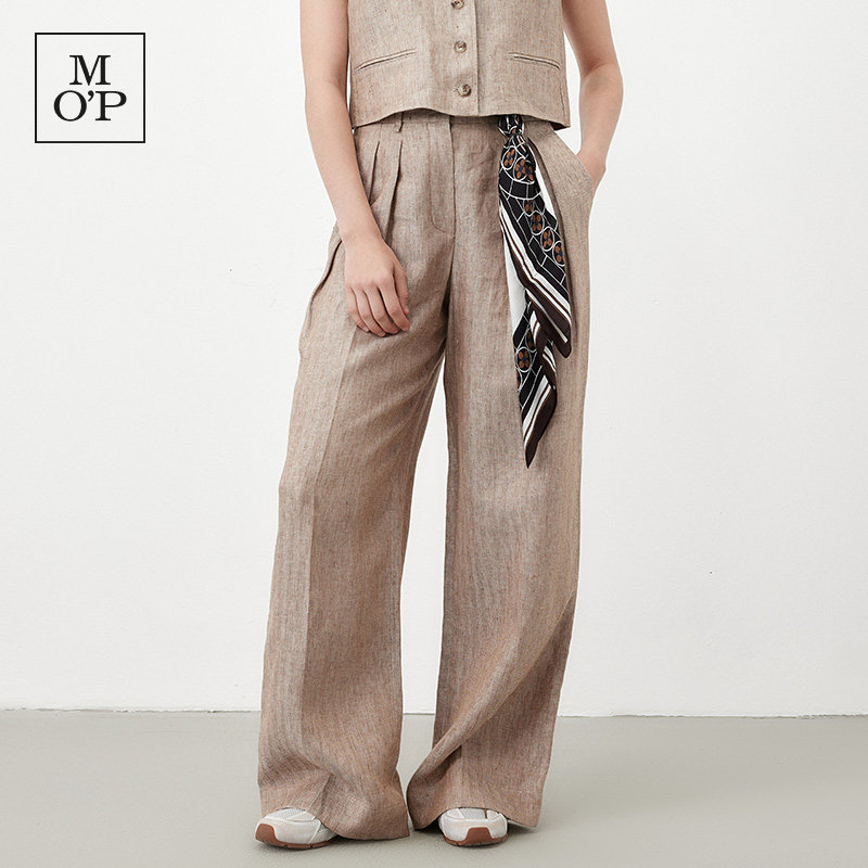 Marc O'Polo/MOP2025夏季新款质感人字纹亚麻宽松褶裥阔腿裤子女,女装/女士精品,休闲裤,淘宝优惠券,粉丝福利购,淘宝优惠卷