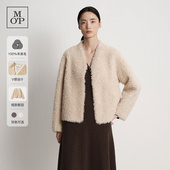简约V领羊羔毛皮草外套女 MOP25冬新款 100%绵羊毛 肖燕同款