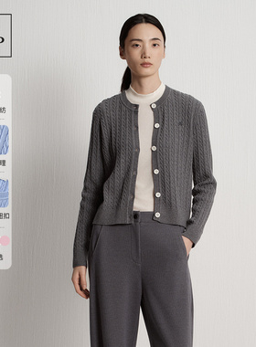 【何泓姗同款】MOP2025秋新品绵羊毛女士针织开衫长袖毛织套头衫