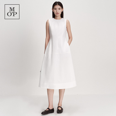 MOP极简白色无袖连衣裙女