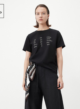 Marc O'Polo/MOP夏季新款好看经典字母印花短款简约短袖T恤女上衣