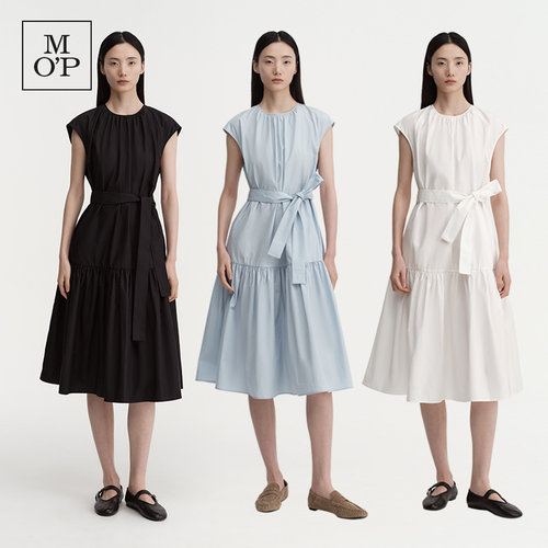 MOPV领系带优雅黑色连衣裙女