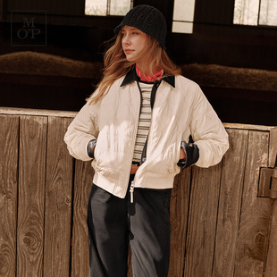 Marc O'Polo/MOP2026春季新款短款白色简约设计菱格纹棉服外套女