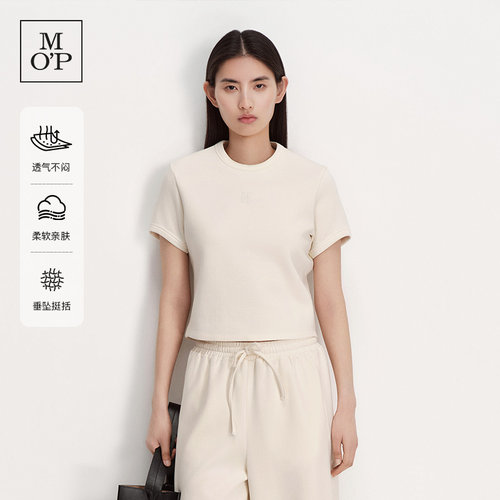 MOP小圆领短款设计短袖T恤女