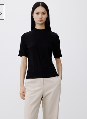 Marc O'Polo/MOP2025夏季新款经典黑灰色半高领极简紧身短T恤女士