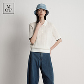 毛织短袖 Polo 新款 Marc 撞色时尚 MOP2025秋季 镂空提花POLO衫 女