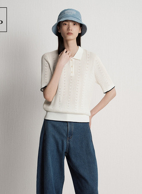 Marc O'Polo/MOP2025秋季新款镂空提花POLO衫撞色时尚毛织短袖女