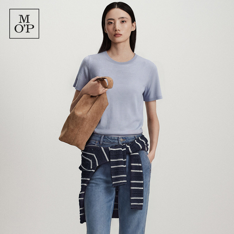 Marc O'Polo/MOP2026春季新款简约纯色圆领短袖针织毛衣套头衫女