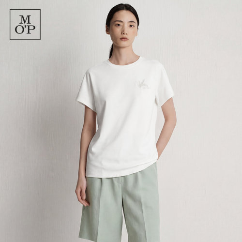 MOP时髦侧开衩白色短袖T恤女