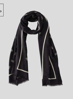 Marc O'Polo/MOP2025秋季新款100%棉羊毛小LOGO黑色印花围巾女士