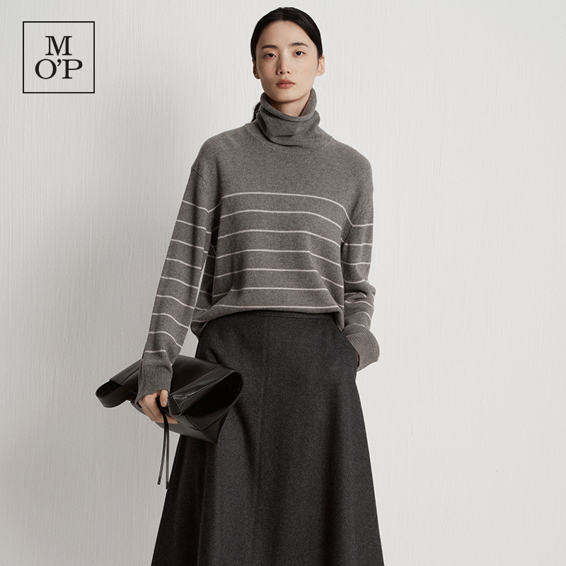 Marc O'Polo/MOP2025冬季新款羊毛棉柔软高领细条纹毛织套头衫女