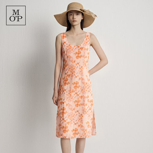 Marc O'Polo/MOP26夏新款高端亚麻气质吊带碎花连衣裙女显瘦裙子