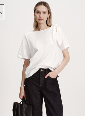 Marc O'Polo/MOP2026夏季新款时尚纽结设计感纯色宽松短袖T恤女