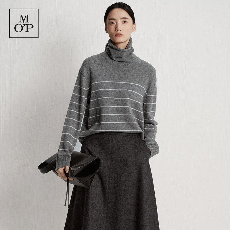Marc O'Polo/MOP25冬季新款羊毛棉柔软高领细条纹毛针织套头衫女