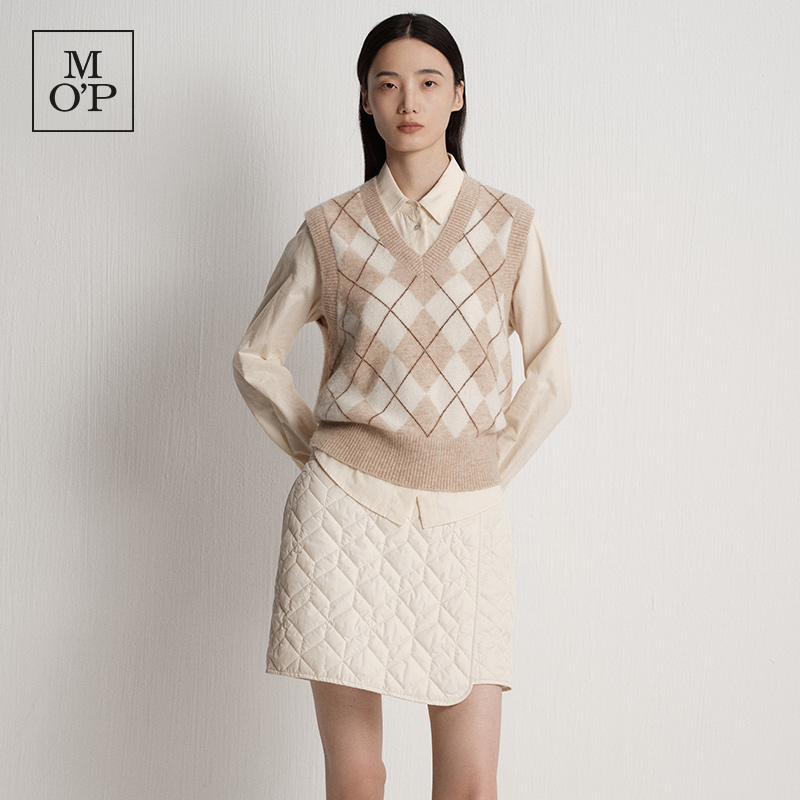 Marc O'Polo/MOP2025冬季新款羊驼毛轻盈保暖V领菱格纹毛织背心女
