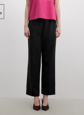 Marc O'Polo/MOP品牌经典系列黑色亚麻直筒宽松薄款休闲西裤女