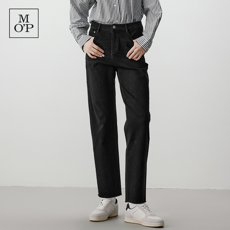 Marc O'Polo/MOP2025春夏新款经典黑色直筒宽松水洗法棍牛仔裤女