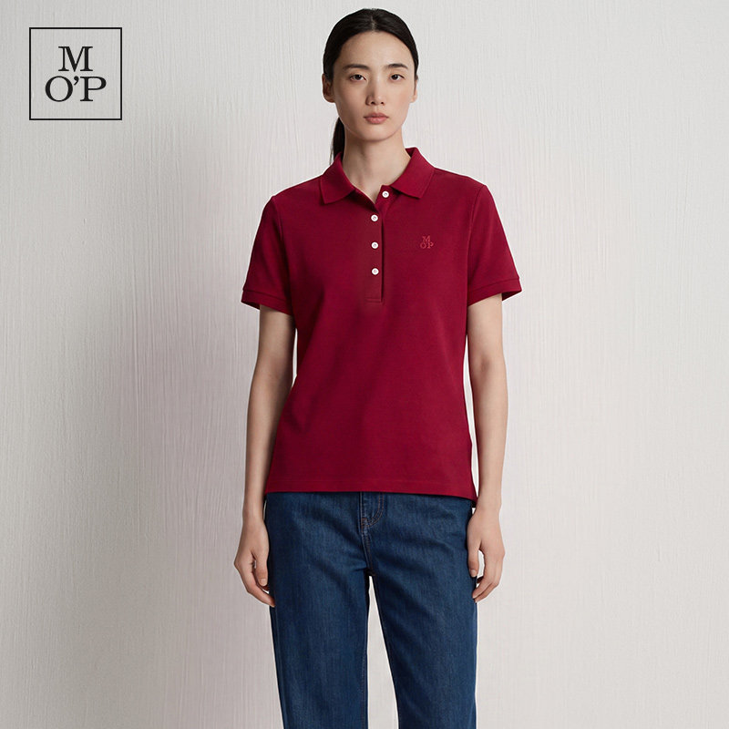 Marc O'Polo/MOP2026夏新款深红色短袖POLO衫女翻领商务休闲上衣