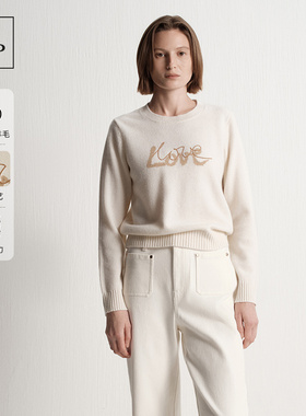 Marc O'Polo/MOP 25冬季新款纯羊毛提花刺绣工艺圆领毛织套头衫女