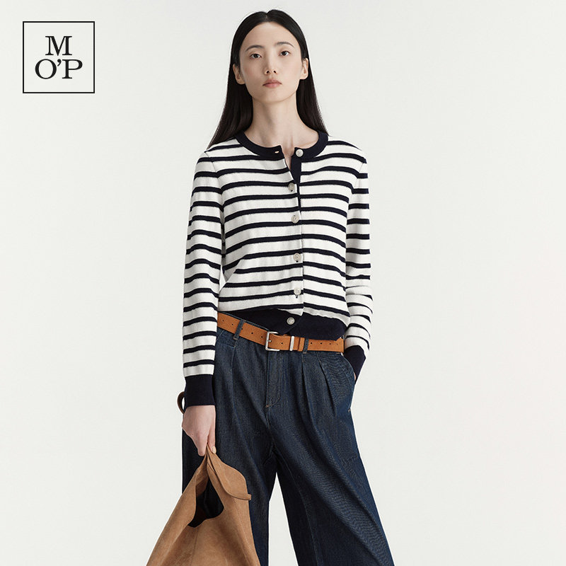 Marc O'Polo/MOP2026冬新款条纹圆领针织衫女羊绒混纺慵懒风毛衣图片