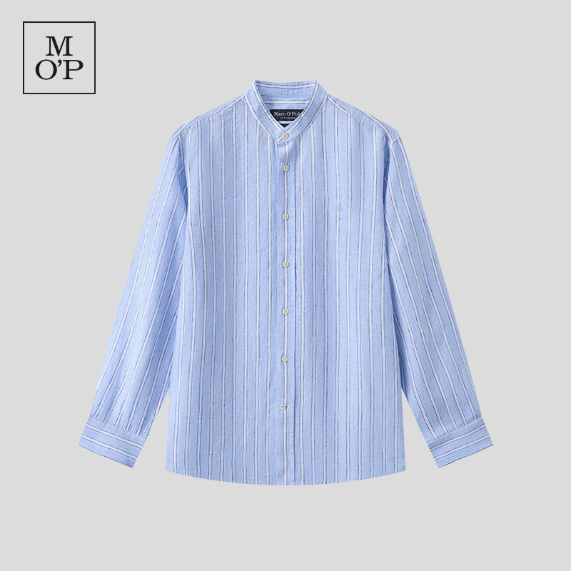Marc O'Polo/MOP2026夏季新款21支天然亚麻立领条纹长袖衬衫男装
