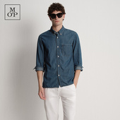 单贴袋复古浅蓝水洗纯棉牛仔衬衫 Marc 男 MOP2025秋季 新款 Polo