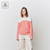 宽松时尚 Polo Marc MOP25春秋季 新款 纯棉条纹圆领长袖 T恤女上衣