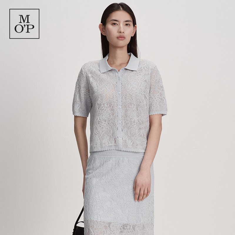 Marc O'Polo/MOP2026夏季新款时尚透明丝印花短袖翻领开衫女上衣