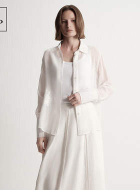 Marc O'Polo/MOP2025夏季新款时尚气质立体绣花白色女士长袖衬衫