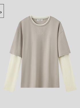 Marc O'Polo/MOP26夏季新款蚕丝混纺假两件宽松圆领长袖T恤女上衣