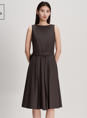 Marc O'Polo/MOP26夏季新款羊毛混纺无袖打褶设计感收腰连衣裙女