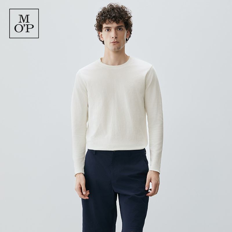 Marc O'Polo/MOP华夫格长袖T恤男春季新款简约圆领纯棉男士长袖衫
