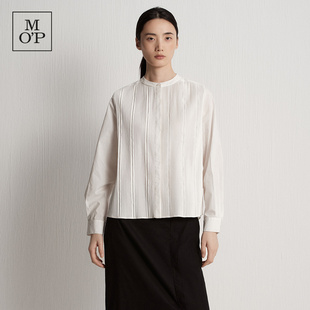 纯棉通勤简约白色长袖 MOP2025秋季 新品 女 风琴褶衬衫 Marc Polo