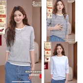 汤圆TOYO MOP26春季 新款 设计感条纹撞色长袖 T恤