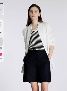 Marc O'Polo/MOP2025夏季新款绣logo宽松上衣亚麻长袖白色衬衫女