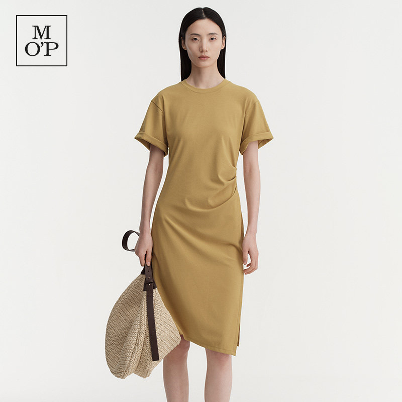 Marc O'Polo/MOP2026夏季新款轻熟简约连衣裙女短袖收腰开叉长裙