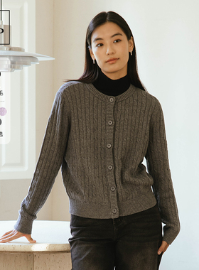 Marc O'Polo/MOP 2025春季新款羊毛混纺提花简约针织开衫女士上衣