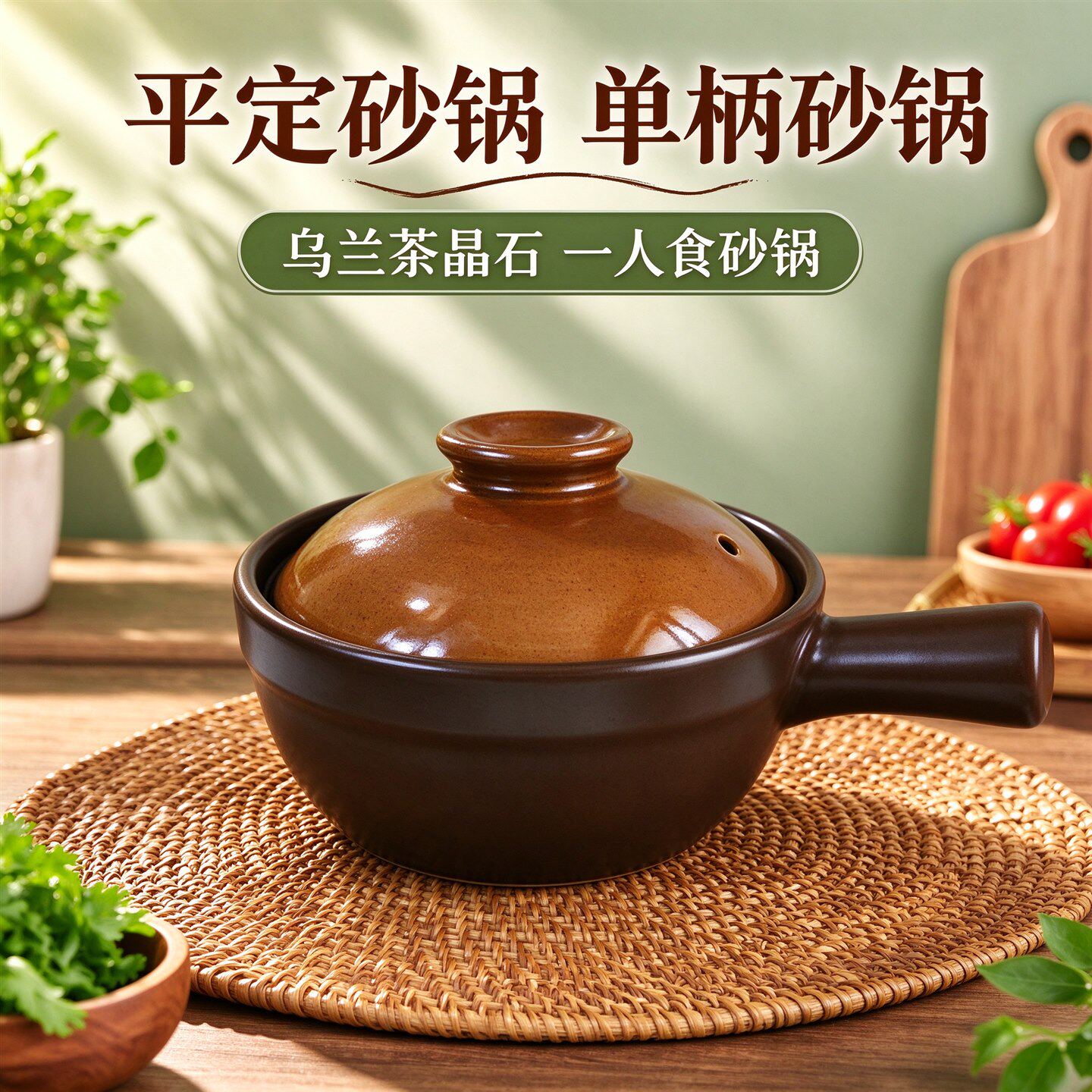 平定单柄砂锅一人食耐高温炖锅