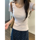 显瘦百搭上衣 高腰修身 设计感小众正肩U领纯棉短袖 T恤女夏辣妹短款
