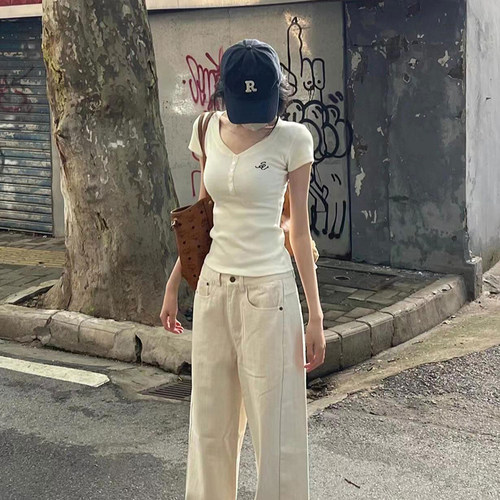 美式辣妹短款修身纯棉短袖T恤