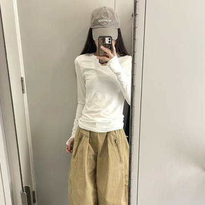 短款修身百搭纯棉长袖T恤女