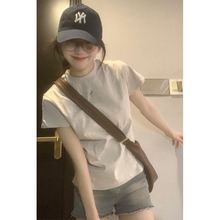 美式正肩圆领纯棉短袖T恤女夏港味chic短款修身显瘦百搭体恤上衣