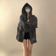 美式 复古街头加绒加厚连帽卫衣女春秋oversize外套chic慵懒开衫