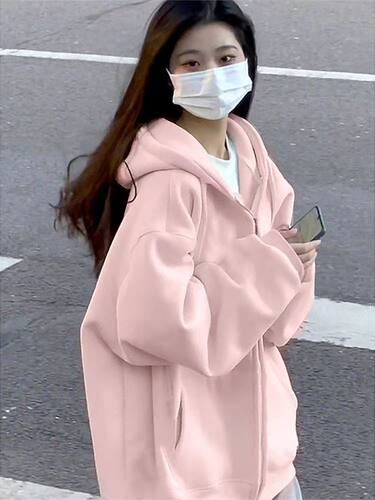 美式oversize拉链连帽卫衣女